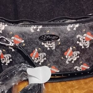 Ed Hardy Black and Red Skull Crossbody Bag